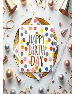 Nice Touch Happy Birthday Party Napkins, 3-Ply Printed Paper Napkins, Colourful Polka Dot Design (20 Pulls, 33 X 33 cm)
