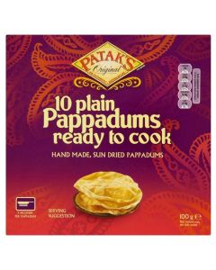 Pataks Plain Ready to Cook Pappadums 10 per pack 100g Pack of 2