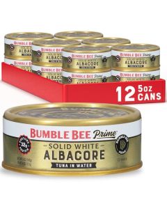 Bumble Bee Prime Solid White Albacore Tuna in Water 5 oz Easy Open Cans Pack of 12 Premium Wild Caught Tuna 32g Protein per Serving NonGMO Project Verified Gluten Free Kosher