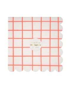 Neon Coral Grid Large Napkins