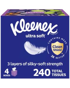 Kleenex Ultra Soft Facial Tissues 4 Cube Boxes 60 Tissues per Box 3Ply 240 Total Packaging May Vary