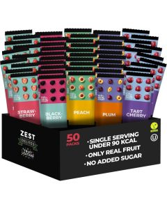 Zest Delites Fruit Leather Bars - Vegan Healthy Snacks, 50 Pack of Apple-Based Strips with Strawberry, Peach, Blackberry, Plum, and Tart Cherry Flavors