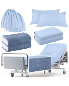 SmoothNovelty 8 Pcs Hospital Bed Sheets Set Soft Knitted Standard Sheets Quality Include Fitted Coverlet Quilt Cover Pillow Case and BlanketBlue