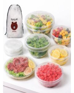 MAMLAKA 100 Pcs Reusable Elastic Food Storage Covers with Bag Fresh Keeping Bags with Stretch Adjustable Bowl Lids Universal Kitchen Wrap Seal Bags for Cover Food Vegetables Fridge Storage