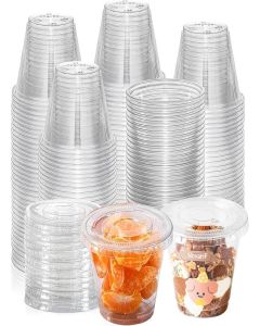NovaHF 50 Sets 9 Oz Clear Diposable Plastic Portion Cups With Lids, Disposable Cups With Lids For Ice Cream Pudding Cake Snacks Smoothie Milkshake Cold Drinks