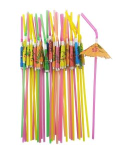 YAOSHENG 50 Umbrella Drinking Plastic Straws, Hawaiian Beach Cocktail Luau Party Decorations Supplies (50pcs Umbrella straw, 5 * 240mm/0.19 * 9.4inch)