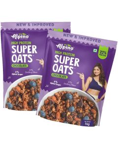 Super Oats Chocolate 2kg 22% High Protein – Rolled Oats, Natural Peanut Butter, Cocoa Powder, Nuts & Seeds – 22g Protein, Source of Dietary Fibre & Healthy Fats, No Added Sugar & Salt, 1kg pack of 2