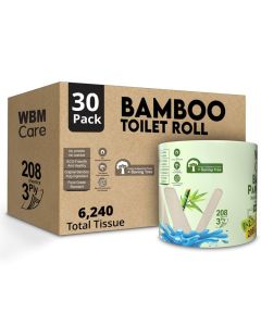 WBM Care Bamboo Toilet Tissue Strong Flexible 3Ply All Natural Tree Free and Septic Safe Paper Towels 250 Sheets Each Roll Total 7500 Sheets 30 Rolls