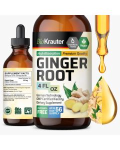 BIO KRAUTER Ginger Root Extract Natural Ginger Supplements for Overall Wellness Alcohol and Sugar Free Vegan Drops 4 FlOz