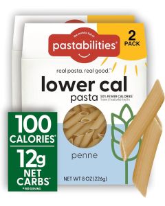 Pastabilities Lower Calorie Penne Pasta - 100 Calories per Serving, Non-GMO, Vegan, High Fiber, 8 Ounce (2 Pack)