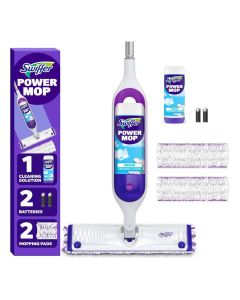 Swiffer PowerMop Multi-Surface Starter Kit with Fresh Scent, Includes Mop, 2 Mopping Pad Refills, Cleaning Solution & Batteries