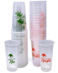 Gift Boutique 50 Pack Disposable Plastic Christmas 16 oz. Team Naughty or Nice Design Drinking Cup Winter Xmas Dinner Beverage Drink for Adults Kids Festive Holiday Table Party Supplies Decorations