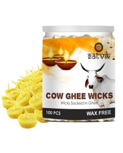 SATVIK 100 Pc Pure Cow Ghee Wicks for Puja Pooja Home and Mandir Nitya Pujan Readymade Ghee Diya Jyot Pujan Indian Housewarming Return Gift Items Puja Accessories Diwali Diya Cotton Wicks