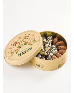 NATUF Assorted Chocolated Coated Dates & Nuts Gift Box / Luxurious Middle Eastern Treat / Premium Chocolate Dates Sweet Gift Box for Gifting & Snacking / 100% Plant-Based Healthy Snack / (300g)