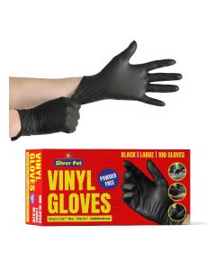 Disposable Vinyl Gloves, Black, X Large, 100 Gloves x 1 Pack, Food Grade, Latex Free, Powder Free Gloves, Non Sterile, Multi Purpose for Cooking, Cleaning, Kitchen, Home and Restaurant use