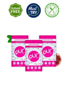 PUR Gum / Aspartame Free Chewing Gum / 100% Xylitol / Natural Pomegranate Mint Flavored Gum, 55 Pieces (Pack of 3)
