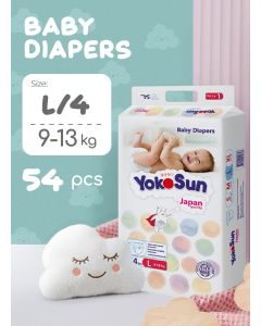 YokoSun Baby Diapers, Size 4 / L (9-13 kg), 54 pcs – Ultra-Soft, Hypoallergenic Nappies, Japanese Technology for Baby Skin Care, Leakproof with 12-Hour Dryness Protection
