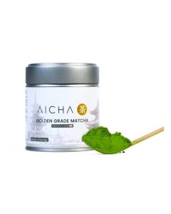 Aicha Golden Ceremonial Matcha 30g – Early-Picked First Flush Uji, Usucha Grade to Taste Pure Matcha: Rich Umami, Gentle Sweetness, Low Bitterness, Also a Premium Matcha Latte