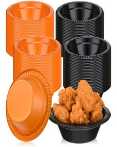 Newtay 100 Pcs Halloween Plastic Bowls 12 oz Disposable Salad Serving Bowls for Party Supplies Orange and Black (50 Each) for Hot Food, Soup, Salad, Ice Cream, Halloween Party Picnic Supplies