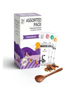 TeaFit Premium ZERO SUGAR Instant Assorted Tea Pack of 20 Sachets (280gm) + Spoon / Ginger-Cardamom-Masala-Saffron-Lemongrass Instant Milk Tea Premix / Diabetic Friendly / Instant Tea Premix Powder