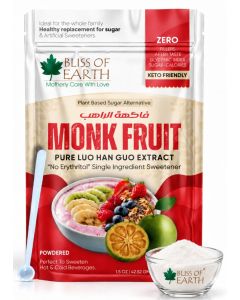 Bliss of Earth Pure Monk Fruit Sweetener Without Erythritol, Zero Calorie Sugar Free Sweetener, Keto & Diabetic Friendly, Pure Monk Extract, Sugar Substitute for Tea, Coffee, Baking & Cooking 42.52g