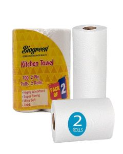 Biogreen Kitchen Tissue/Towel 2 Ply Kitchen Tissue/Towel Paper Roll For Cleaning, Dusting, Surface, Counter, Cookware And Appliances (Pack of 2)