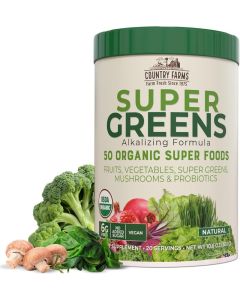 Country Farms Super Greens Natural Flavor, 50 Organic Super Foods, USDA Organic Drink Mix, 20 Servings (Packaging May Vary), 10.6 Oz
