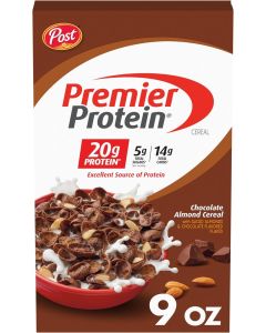 Premier Protein Chocolate Almond Cereal - High Protein Chocolatey Cereal with Sliced Almonds, 20g Protein per Serving, 9 OZ Box