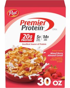 Premier Protein Mixed Berry Almond Cereal - High Protein Breakfast with Real Berries and Almonds, 30 Ounce