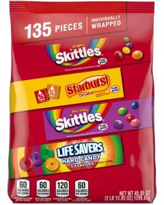 SKITTLES Original, SKITTLES Wild Berry, STARBURST & LIFE SAVERS Halloween Candy Chewy and Hard Candy Fun Size Fruity Assortment Bulk Bag, 135 Count