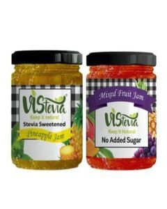 Vistevia Sugar Free Mixed Fruit jam and Pineapple Jam 220G each / Diabetic & Keto Friendly / Sweetened with Stevia / Delicious to Taste