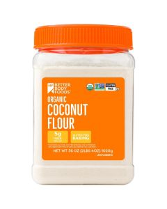 BetterBody Foods Organic Coconut Flour 225 Pound Jar GlutenFree White Flour Alternative with a Slight Coconut Taste and Aroma 23 Dietary Fiber per Serving