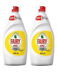 Fairy Lemon Dishwashing Liquid with Bleach Alternative, 2 x 600ml Bottles