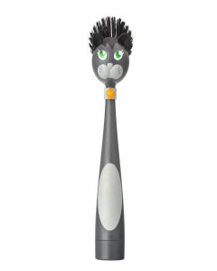 Vigar Felix Cat-Shaped Soap Dispensing Dish Brush, Dish Brush with Soap Dispenser for Pot Scrubber, Dishes, Sink, and Kitchen Essentials, Black, Gray