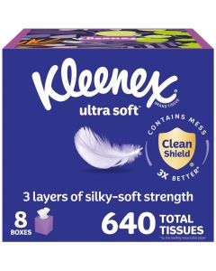 Kleenex Ultra Soft Facial Tissues 8 Cube Boxes 80 Tissues per Box 3Ply Packaging May Vary