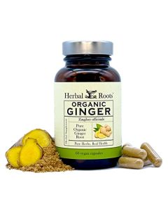Herbal Roots Ginger Supplement Organic Ginger Root Capsules 1200 mg of Pure Ginger Powder per Serving 60 Vegan Capsules