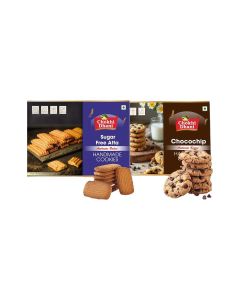 Sugar free atta Cookies 200g - Crispy Biscuits without sugar- Healthy Home/Office Snack & Chocochip Cookies 175g - Crunchy Butter Cookies Loaded with Chocolate Chips - Healthy Home/Office Snack Bundle