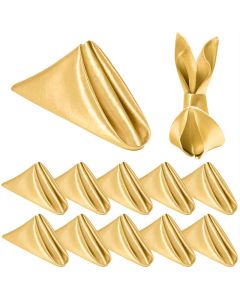 Homiest 12 Pack Gold Yellow Satin Dinner Napkins 20x20 Inches Square Decorative Napkins for Wedding Banquet Graduation Party