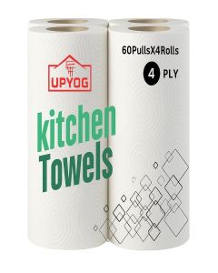 UPYOG 4 Ply Kitchen Tissue/Towel Paper Roll 240 pulls / 60 pulls X 4 Rolls / soft and highly absorbent / 100% Natural Virgin Cellulose Fiber