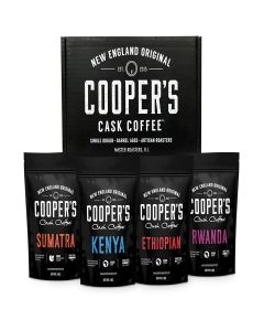 Gourmet Coffee Sampler Gift Box Set, Roasted Coffee Ground, Sumatra Dark, Kenya AA Medium-Dark, Rwanda Medium, Natural Ethiopian Light, Ground, 4 Bags, 16 oz Total