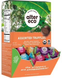 Alter Eco Assorted Dark Chocolate Truffles - Sea Salt, Salted Caramel, Classic Dark, Silk Velvet - 60 Count Medley