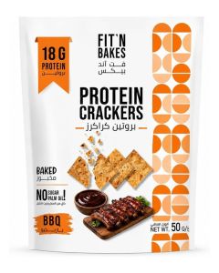 FIT'N BAKES Protein Crackers, BBQ Flavor (50g Pack) – 18g Plant-Based Protein, Oven-Baked Healthy Snacks, No Added Sugar, Palm Oil Free, Smokey & Savory Crisps for Fitness & Weight Management