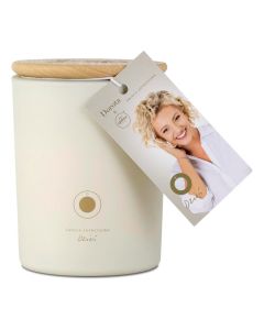 Dorota Day Scented Candle, Fresh Mandarin and Peach, 150g, White Ceramic with Wooden Lid