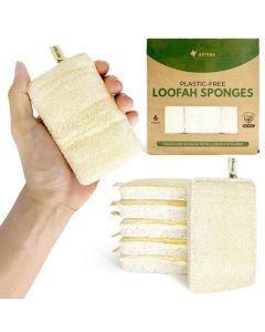 AIRNEX Natural Loofah Sponges for Dishes Pack of 6 Compostable and Cellulose Kitchen Loofah Plastic Free Dish Sponges Kitchen with Cotton Hanging Loop