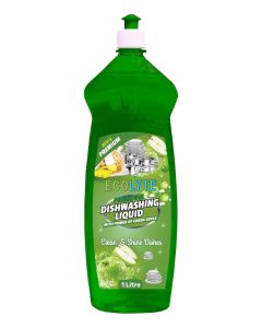 ECOLYTE+ Dishwashing Liquid Soap, Platinum Antibacterial Detergent & Perfect Shine, All Purpose Cleaner, Leaves No Residue, Kitchen Cleaner, Removes Grease & Oil - (Green Apple, 1 Liter)