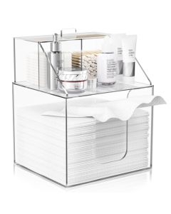 TAINESS Disposable Facial Towels Storage Box Compatible with Clean Skin Club Clean Towel XL Cotton Pads Swabs Upgraded Double Layer Acrylic Storage Container Face Towel Holder Glossy Clear