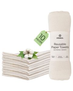 mioeco 10 Pack Kitchen Paper Towels Washable Super Absorbent Natural Paper Towels Natural Cotton Reusable Paperless Kitchen Dish Cloths 100 Organic