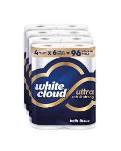 White Cloud Ultra Soft Strong Toilet Paper 4 packs of 6 Mega Rolls 96 Regular Rolls