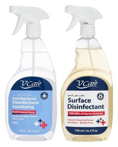 V Care surface Disinfectant liquid trigger spray 750ml + V Care Multipurpose Antibacterial Disinfectant Sanitizing Spray 750ml Spray