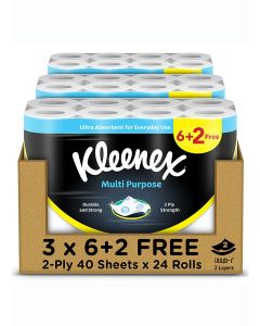 Multi Purpose Kitchen Tissue Paper Towel, 2 PLY,24 Rolls x 40 Sheets, Absorbent Towels for all Surfaces